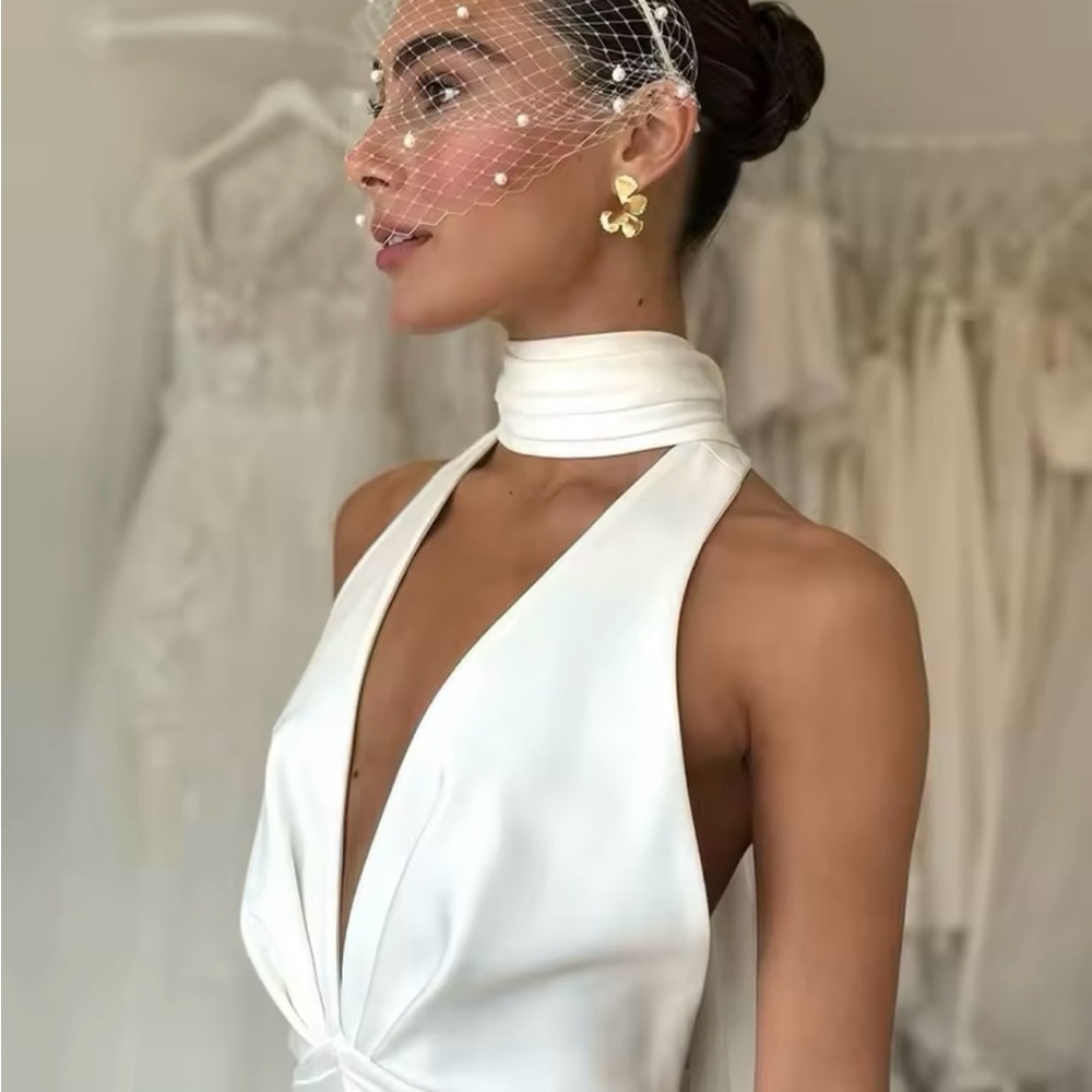 Elegant White Halter Wedding Dress